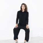 Knit Hooded Jumpsuit in Black