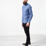 Linen Button Up in Blue Diamond