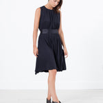 Sleeveless Pleated Dress in Navy