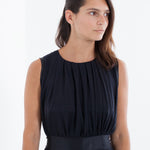 Sleeveless Pleated Dress in Navy