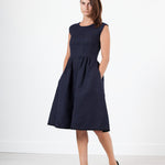 Pleated Rita Dress in Dark Navy