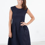 Pleated Rita Dress in Dark Navy