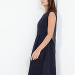 Pleated Rita Dress in Dark Navy