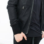 Broken Leather Bomber in Black