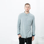 Kasuri Jersey Button-Up in Blue Grey