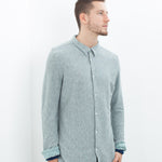 Kasuri Jersey Button-Up in Blue Grey