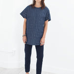 Quilted Mesh Mini Dress in Navy