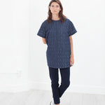 Quilted Mesh Mini Dress in Navy