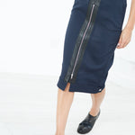 Contrast Zipper Skirt in Navy