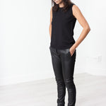 Leather Panel Trouser in Black
