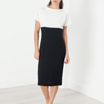 Pearl Fastened Dress in Cream/Black