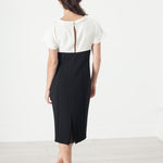 Pearl Fastened Dress in Cream/Black