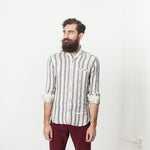 Linen Western Shirt in Beige/Blue
