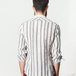 Linen Western Shirt in Beige/Blue